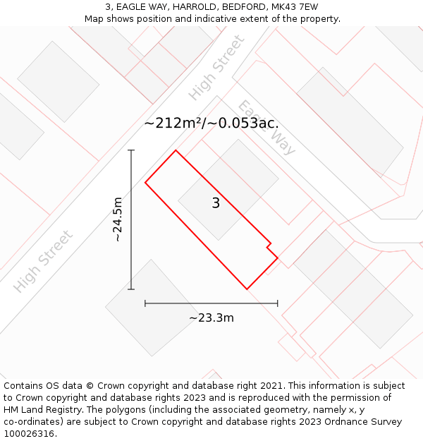 3, EAGLE WAY, HARROLD, BEDFORD, MK43 7EW: Plot and title map