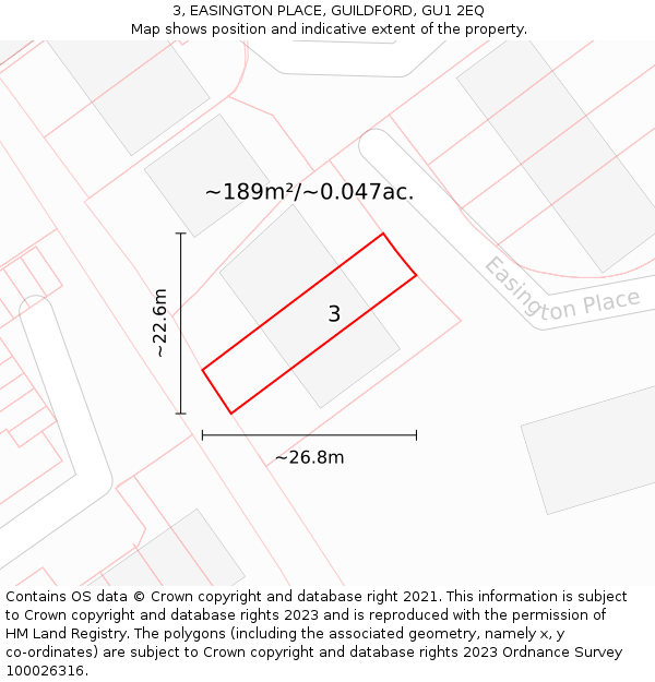 3, EASINGTON PLACE, GUILDFORD, GU1 2EQ: Plot and title map