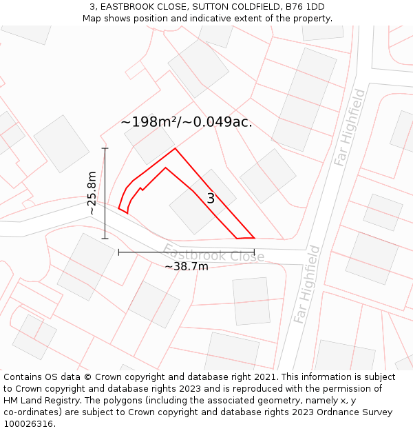 3, EASTBROOK CLOSE, SUTTON COLDFIELD, B76 1DD: Plot and title map