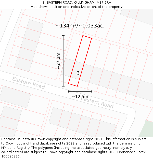 3, EASTERN ROAD, GILLINGHAM, ME7 2RH: Plot and title map