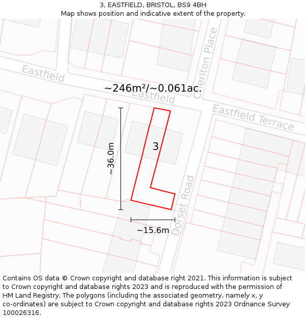 3, EASTFIELD, BRISTOL, BS9 4BH: Plot and title map