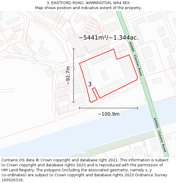 3, EASTFORD ROAD, WARRINGTON, WA4 6EX: Plot and title map