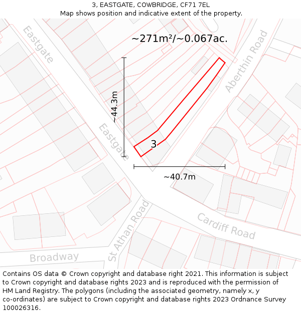 3, EASTGATE, COWBRIDGE, CF71 7EL: Plot and title map