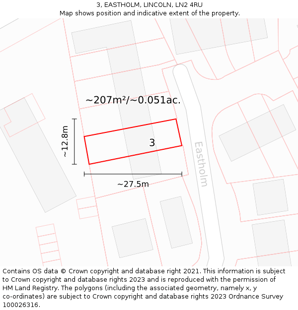 3, EASTHOLM, LINCOLN, LN2 4RU: Plot and title map