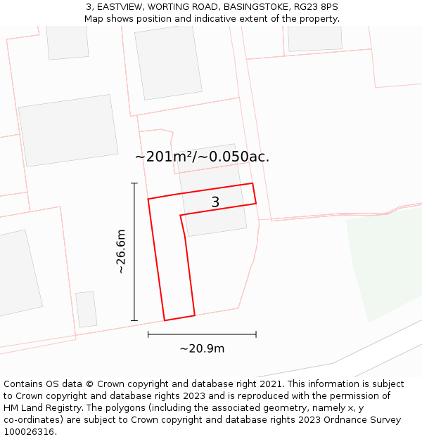 3, EASTVIEW, WORTING ROAD, BASINGSTOKE, RG23 8PS: Plot and title map