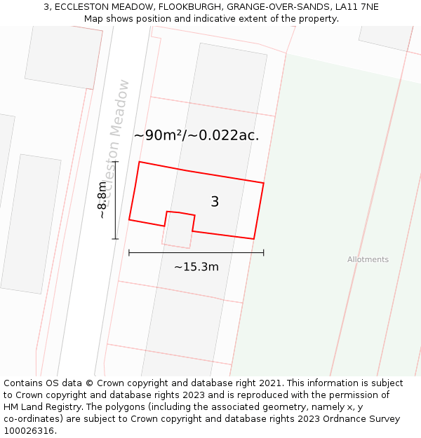 3, ECCLESTON MEADOW, FLOOKBURGH, GRANGE-OVER-SANDS, LA11 7NE: Plot and title map