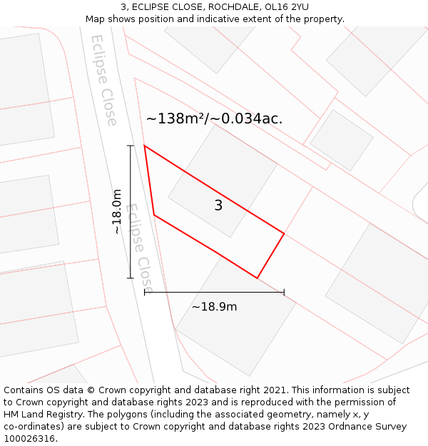 3, ECLIPSE CLOSE, ROCHDALE, OL16 2YU: Plot and title map