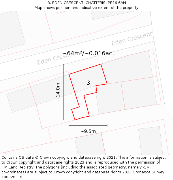 3, EDEN CRESCENT, CHATTERIS, PE16 6AN: Plot and title map