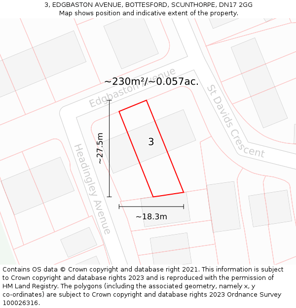 3, EDGBASTON AVENUE, BOTTESFORD, SCUNTHORPE, DN17 2GG: Plot and title map