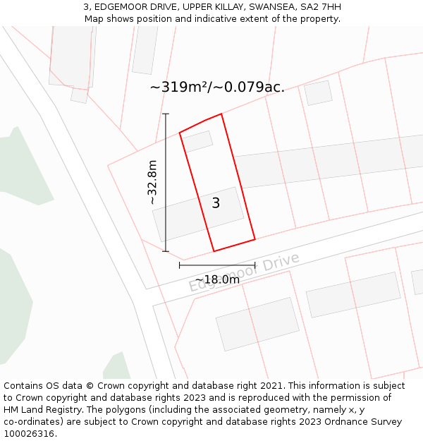 3, EDGEMOOR DRIVE, UPPER KILLAY, SWANSEA, SA2 7HH: Plot and title map