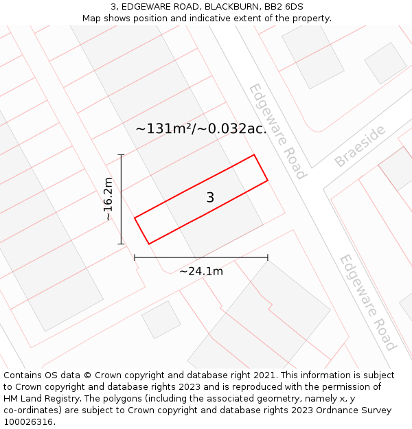 3, EDGEWARE ROAD, BLACKBURN, BB2 6DS: Plot and title map