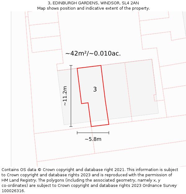 3, EDINBURGH GARDENS, WINDSOR, SL4 2AN: Plot and title map
