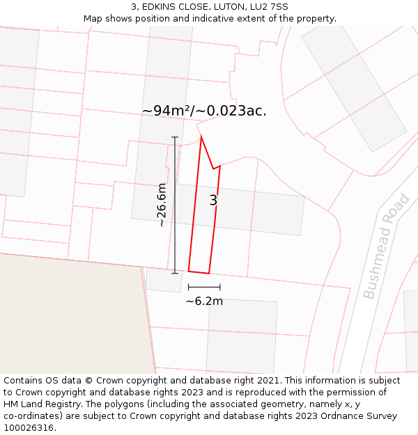 3, EDKINS CLOSE, LUTON, LU2 7SS: Plot and title map