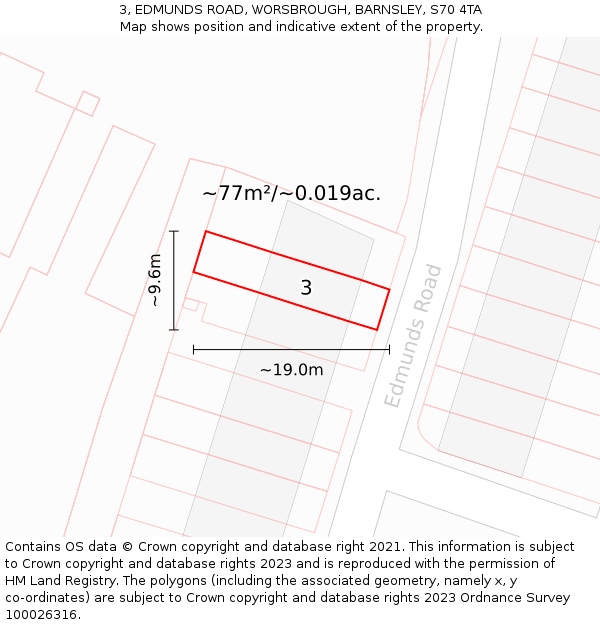3, EDMUNDS ROAD, WORSBROUGH, BARNSLEY, S70 4TA: Plot and title map