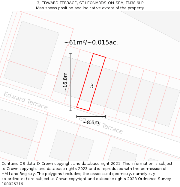 3, EDWARD TERRACE, ST LEONARDS-ON-SEA, TN38 9LP: Plot and title map