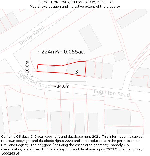 3, EGGINTON ROAD, HILTON, DERBY, DE65 5FG: Plot and title map