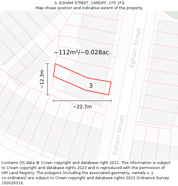 3, EGHAM STREET, CARDIFF, CF5 1FQ: Plot and title map