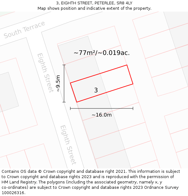 3, EIGHTH STREET, PETERLEE, SR8 4LY: Plot and title map