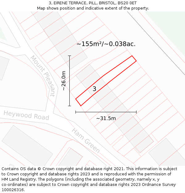 3, EIRENE TERRACE, PILL, BRISTOL, BS20 0ET: Plot and title map