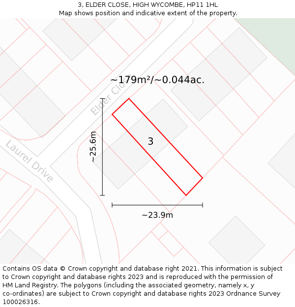 3, ELDER CLOSE, HIGH WYCOMBE, HP11 1HL: Plot and title map