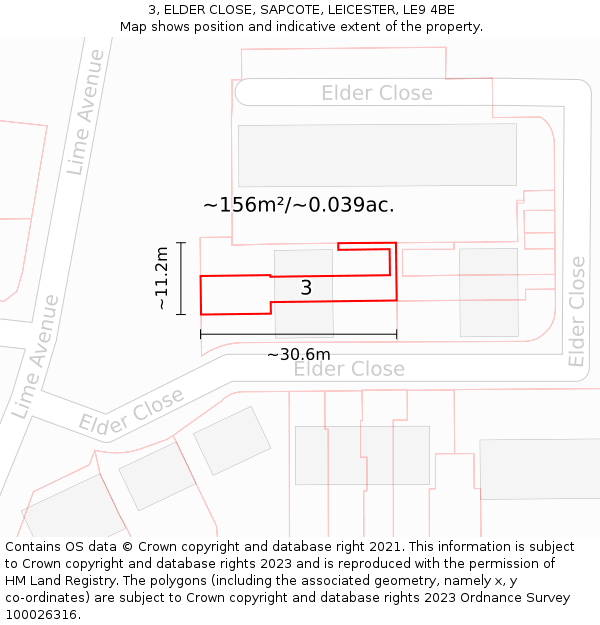 3, ELDER CLOSE, SAPCOTE, LEICESTER, LE9 4BE: Plot and title map