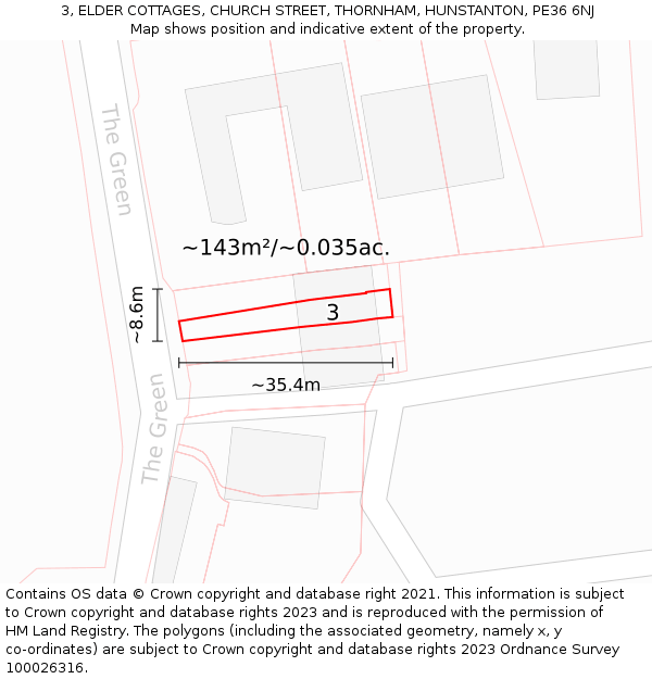 3, ELDER COTTAGES, CHURCH STREET, THORNHAM, HUNSTANTON, PE36 6NJ: Plot and title map