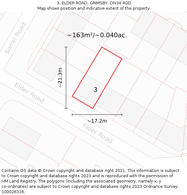 3, ELDER ROAD, GRIMSBY, DN34 4GD: Plot and title map