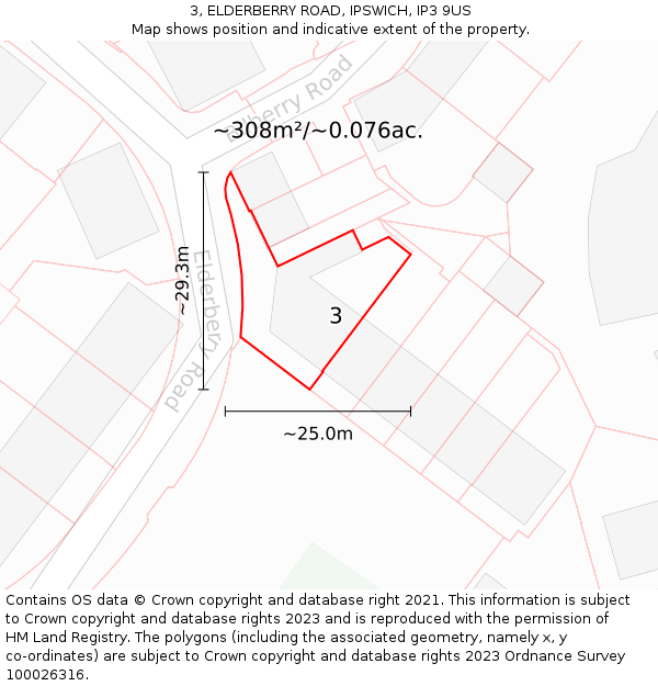 3, ELDERBERRY ROAD, IPSWICH, IP3 9US: Plot and title map