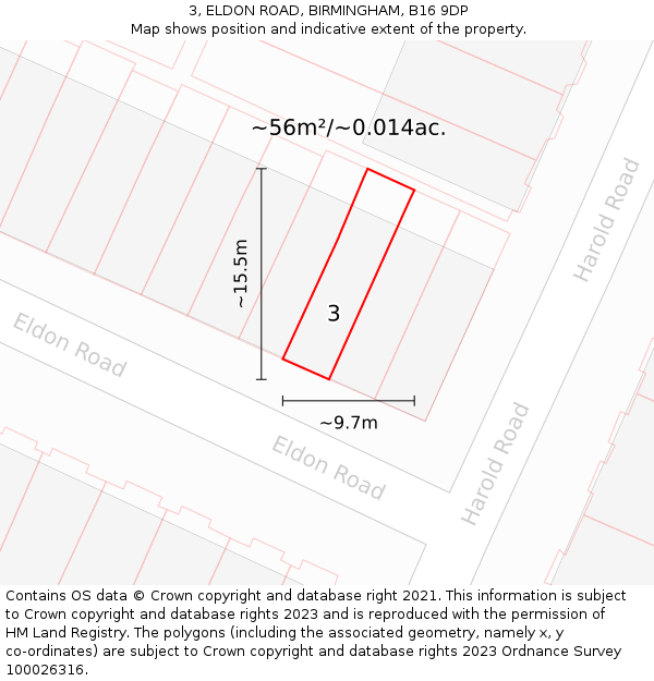 3, ELDON ROAD, BIRMINGHAM, B16 9DP: Plot and title map