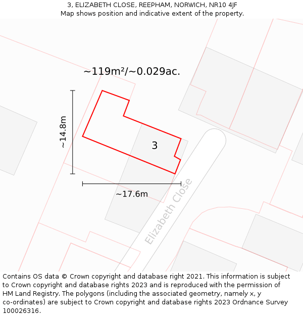 3, ELIZABETH CLOSE, REEPHAM, NORWICH, NR10 4JF: Plot and title map