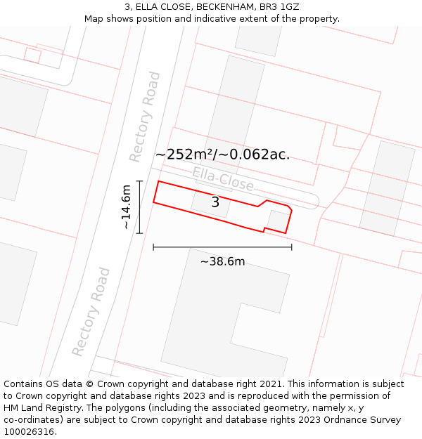 3, ELLA CLOSE, BECKENHAM, BR3 1GZ: Plot and title map