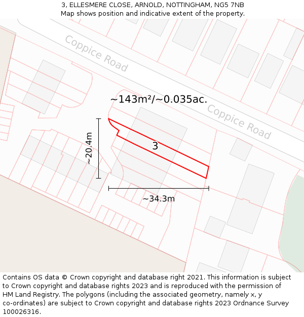 3, ELLESMERE CLOSE, ARNOLD, NOTTINGHAM, NG5 7NB: Plot and title map