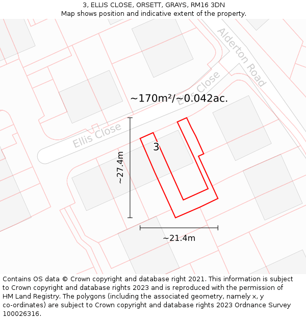3, ELLIS CLOSE, ORSETT, GRAYS, RM16 3DN: Plot and title map