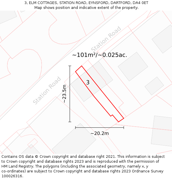3, ELM COTTAGES, STATION ROAD, EYNSFORD, DARTFORD, DA4 0ET: Plot and title map