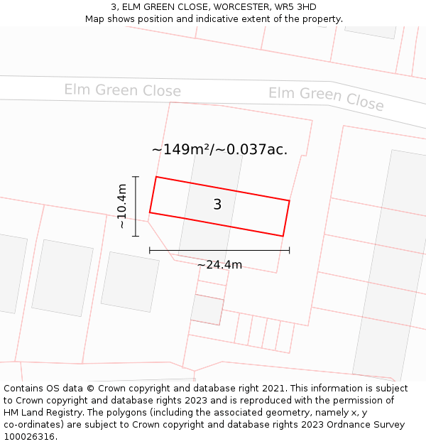 3, ELM GREEN CLOSE, WORCESTER, WR5 3HD: Plot and title map