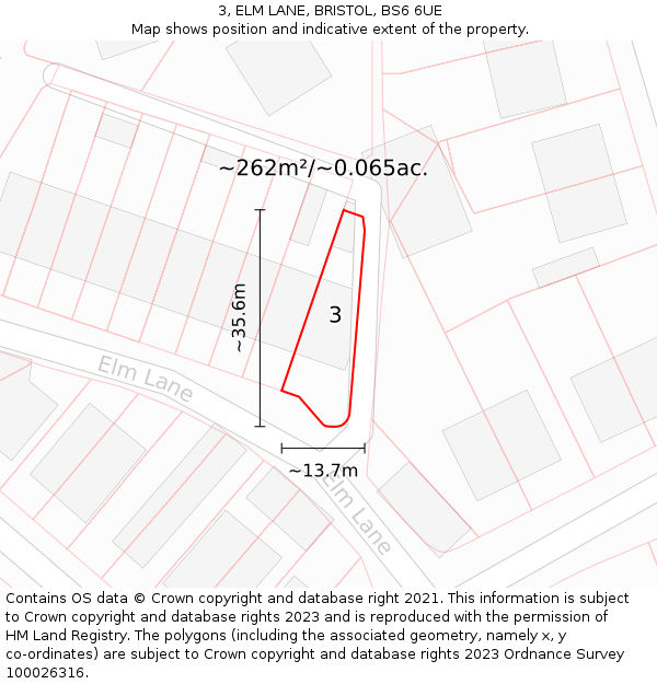 3, ELM LANE, BRISTOL, BS6 6UE: Plot and title map