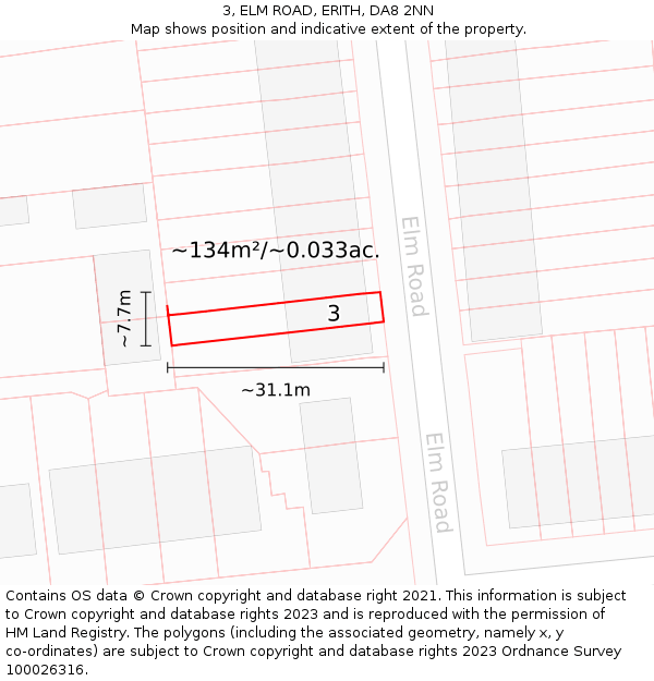 3, ELM ROAD, ERITH, DA8 2NN: Plot and title map