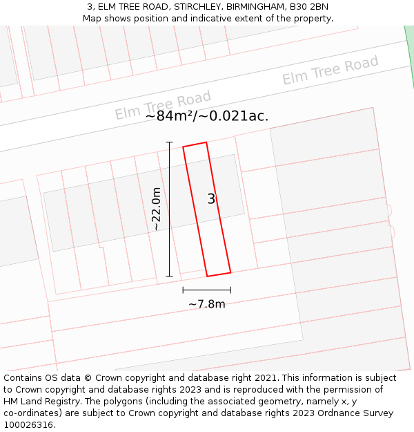 3, ELM TREE ROAD, STIRCHLEY, BIRMINGHAM, B30 2BN: Plot and title map