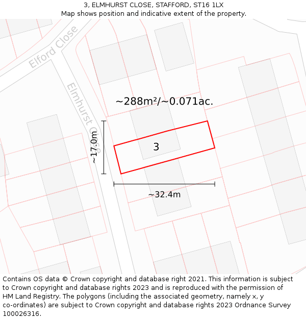 3, ELMHURST CLOSE, STAFFORD, ST16 1LX: Plot and title map