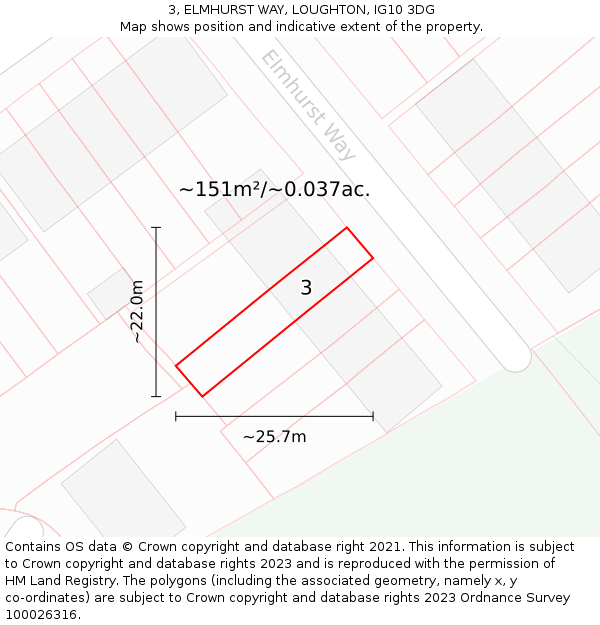 3, ELMHURST WAY, LOUGHTON, IG10 3DG: Plot and title map