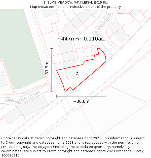 3, ELMS MEADOW, WINKLEIGH, EX19 8JU: Plot and title map