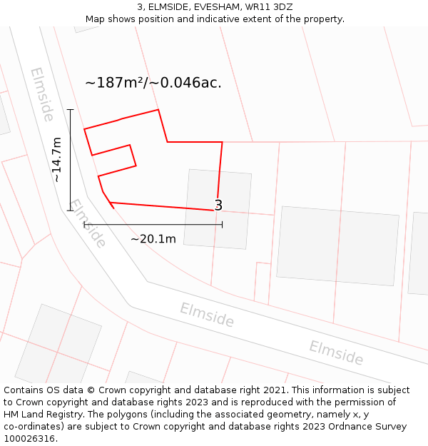 3, ELMSIDE, EVESHAM, WR11 3DZ: Plot and title map