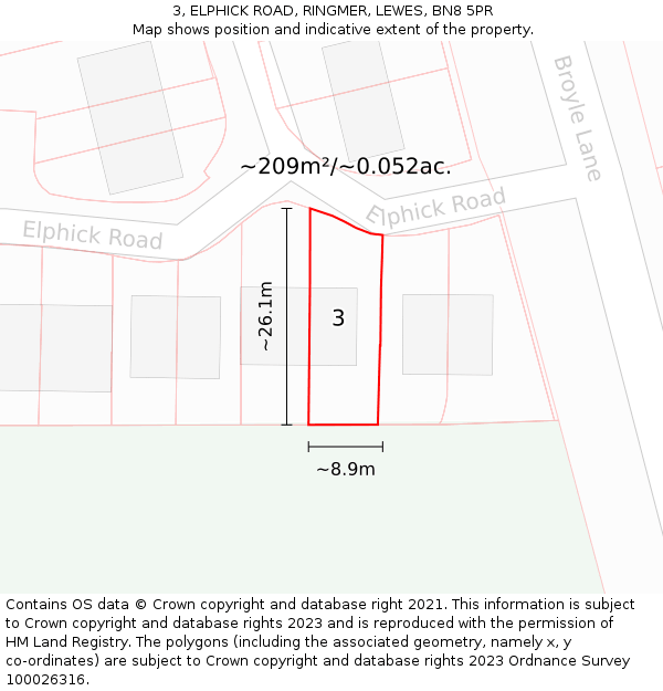 3, ELPHICK ROAD, RINGMER, LEWES, BN8 5PR: Plot and title map
