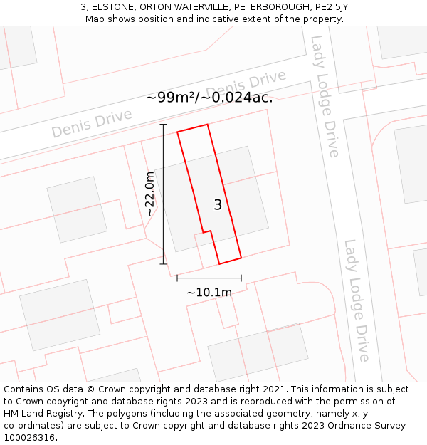 3, ELSTONE, ORTON WATERVILLE, PETERBOROUGH, PE2 5JY: Plot and title map
