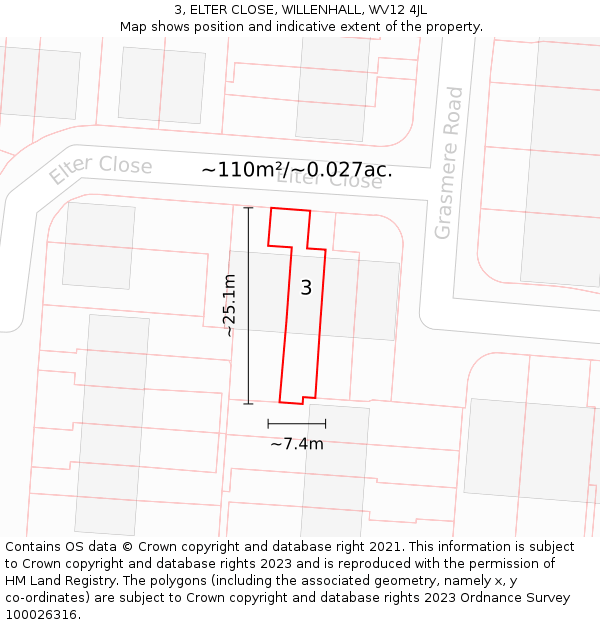 3, ELTER CLOSE, WILLENHALL, WV12 4JL: Plot and title map