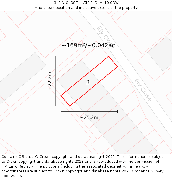 3, ELY CLOSE, HATFIELD, AL10 0DW: Plot and title map