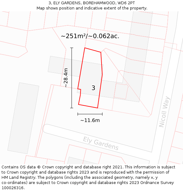 3, ELY GARDENS, BOREHAMWOOD, WD6 2PT: Plot and title map