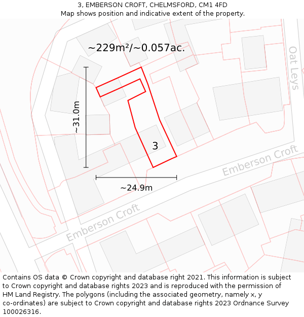 3, EMBERSON CROFT, CHELMSFORD, CM1 4FD: Plot and title map
