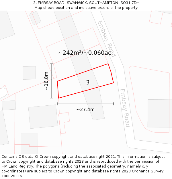 3, EMBSAY ROAD, SWANWICK, SOUTHAMPTON, SO31 7DH: Plot and title map