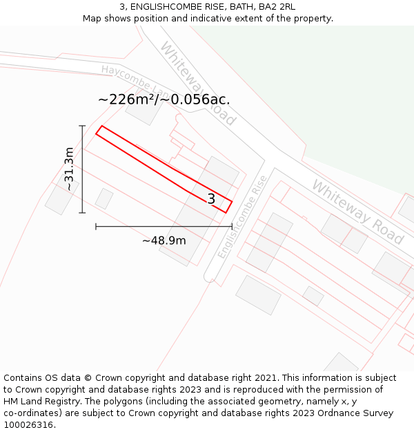 3, ENGLISHCOMBE RISE, BATH, BA2 2RL: Plot and title map